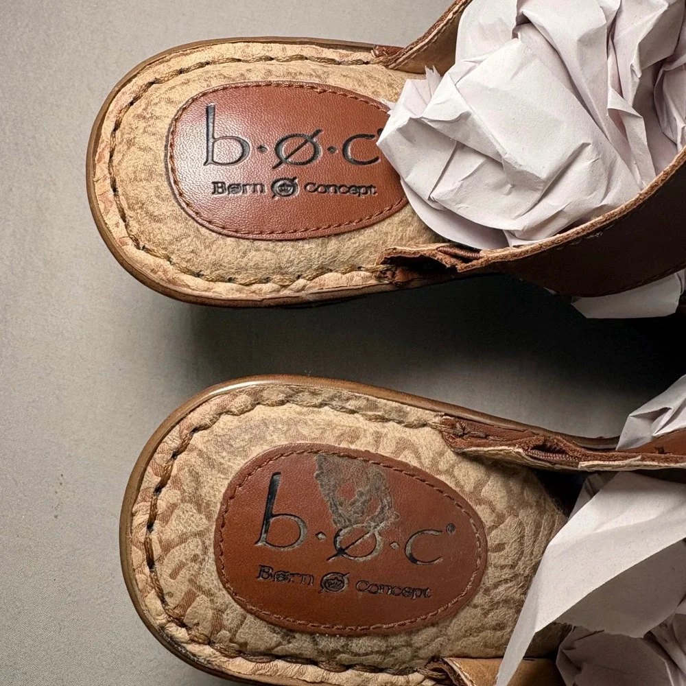 B.O.C. Born Concept Womens Brown‎ Leather Wedge Sandals Slides Size 8 C30041